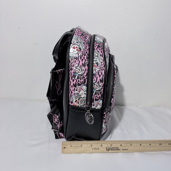 Ed Hardy Adjustable Pink Leopard Print Traditional Skulls  Backpack Purse NWT main image 8